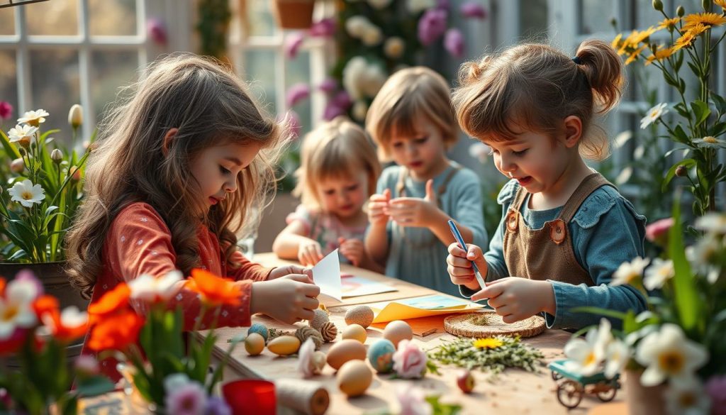 Kinder basteln im Frühling